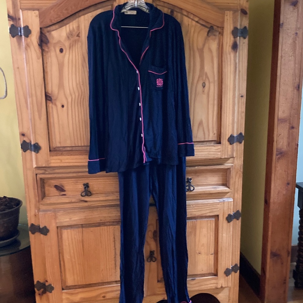 Women’s Nora Twips blue pink 2 piece shirt and pants pajamas set size M